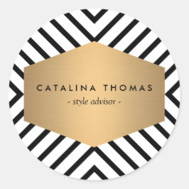 Retro Mod Schwarz-Weiß-Muster mit GoldEmblem Runder Aufkleber