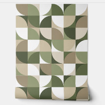 Retro Mod Squares Green Beige