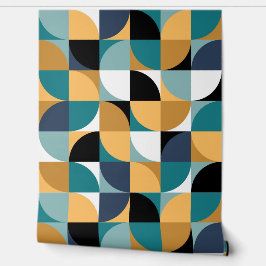 Retro Mod Squares Mustard Aquamarin Aqua Blue Blac Tapete