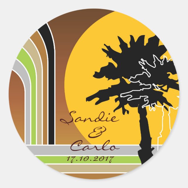 Retro Mod Stripes Tropical Summer Wedding Sticker (Vorderseite)
