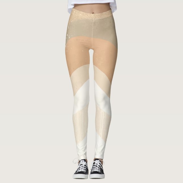 Retro Mod Waves Earthy Neutral Mode Leggings (Vorderseite)