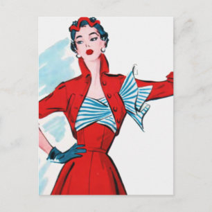 Retro-Mode Dame in Rot Postkarte