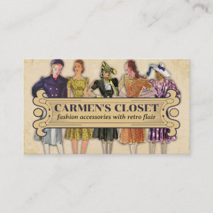 Retro Modekleidermodell umsäumt das Beinnähen Visitenkarte