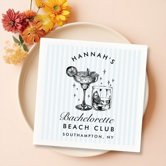 Retro Modern Bachelorette Blue Paper Napkins Serviette (Von Creator hochgeladen)