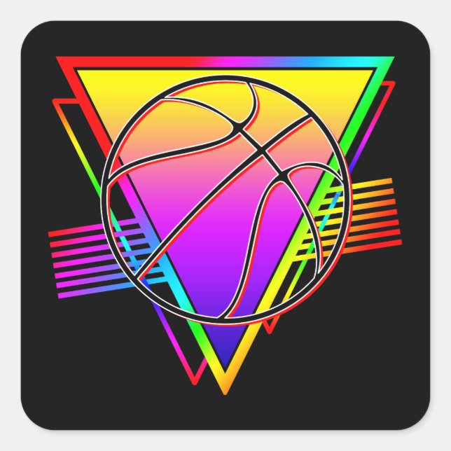Retro Modern Basketball Ball Quadratischer Aufkleber (Vorderseite)