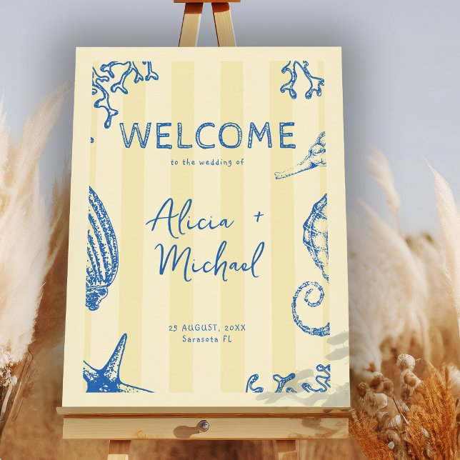 Retro modern beach striped wedding welcome sign poster (Von Creator hochgeladen)