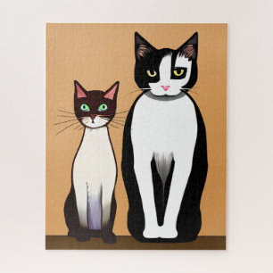 Retro Modern Black and White Cat and Kitten Puzzle