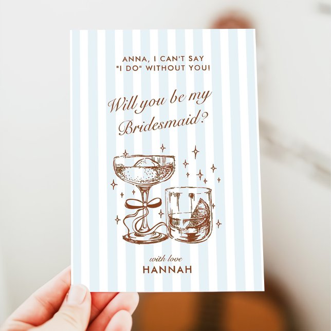 Retro Modern Blue Bridesmaid Proposal Card Einladung (Von Creator hochgeladen)