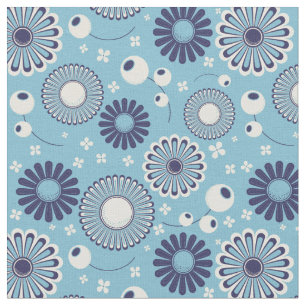 Retro Modern Blue und Creme Blume Gemustert Stoff
