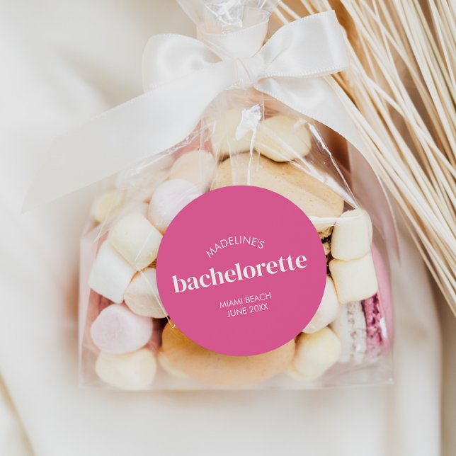 Retro Modern Bright Pink Girly Bachelorette Runder Aufkleber (Von Creator hochgeladen)