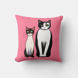 Retro Modern Cat and Kitten on Fuchsia Pink Kissen