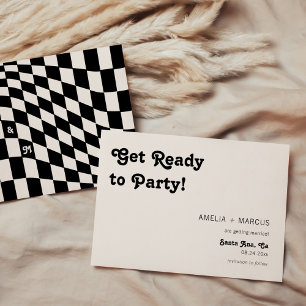 Retro Modern Chic Black Schachbrett Save the Date Einladung