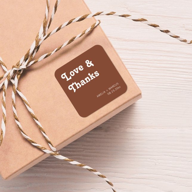 Retro Modern Chic Wedding Vielen Dank Quadratischer Aufkleber (Von Creator hochgeladen)