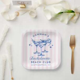Retro Modern Cocktail Bachelorette Blau Pappteller
