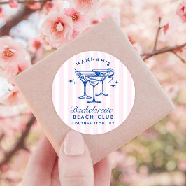 Retro Modern Cocktail Bachelorette Blau Runder Aufkleber