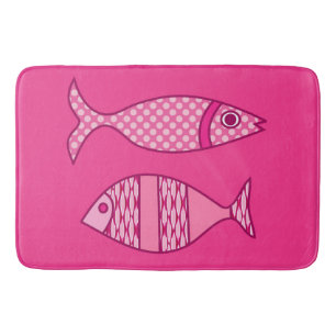 Retro Modern Fisch, Fuchsia und Light Pink Badematte