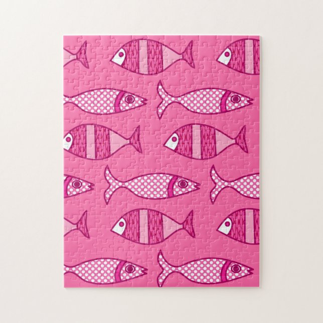 Retro Modern Fisch, Fuchsia und Light Pink Puzzle (Vertikal)