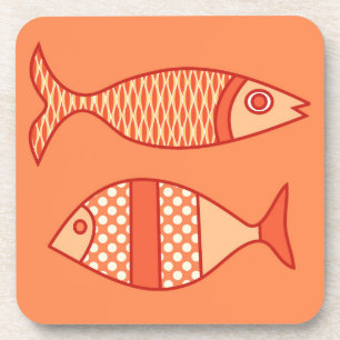 Retro Modern Fisch, Light Coral Orange & Mandarine Getränkeuntersetzer