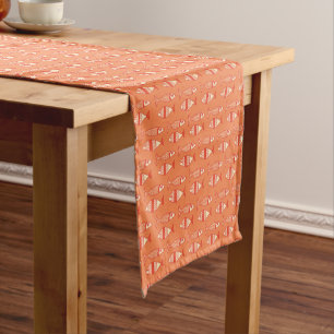 Retro Modern Fisch, Light Coral Orange & Mandarine Kurzer Tischläufer