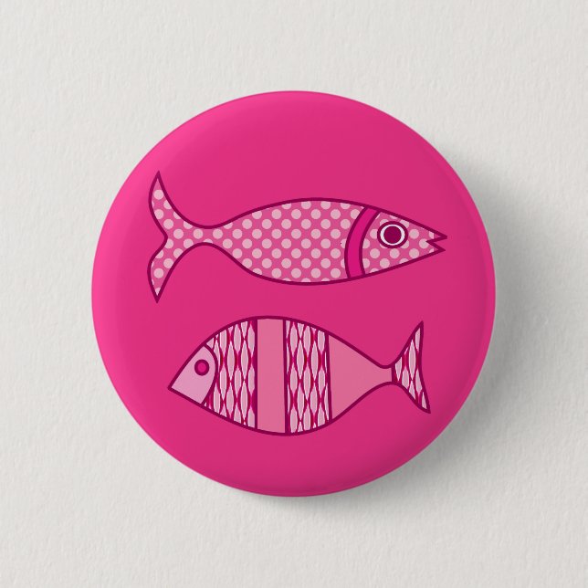 Retro Modern Fish, Fuchsia, Light Pink, Deep Pink Button (Vorderseite)