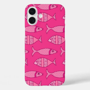 Retro Modern Fish, Fuchsia, Light Pink, Deep Pink iPhone 16 Plus Hülle