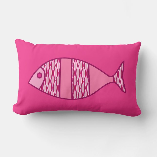 Retro Modern Fish, Fuchsia, Light Pink, Deep Pink Lendenkissen (Vorderseite)