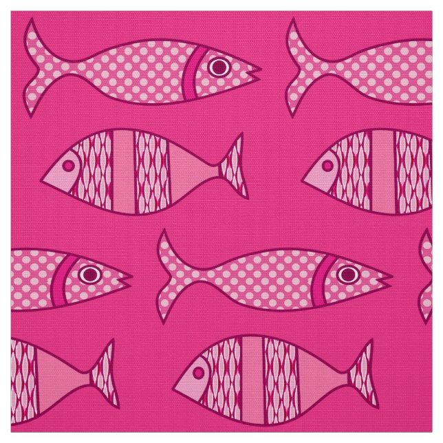 Retro Modern Fish, Fuchsia, Light Pink, Deep Pink Stoff (Muster)