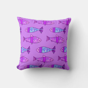 Retro Modern Fish Print, Amethyst Lila Kissen
