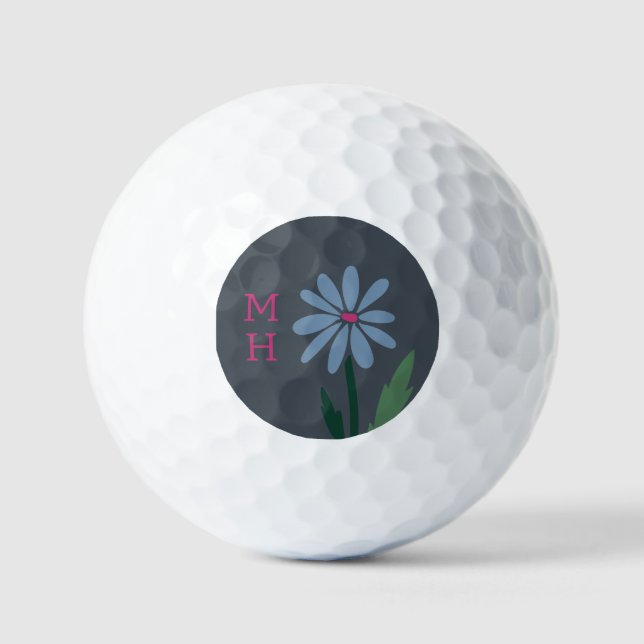 Retro Modern Floral Monogrammed Blue Daisy Golfball (Vorderseite)