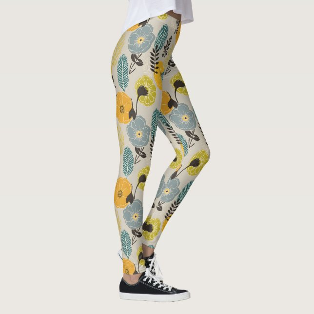Retro Modern Floral on Gray Leggings (Rechts)
