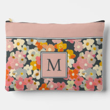 Retro Modern Floral Pink Monogramm Initial