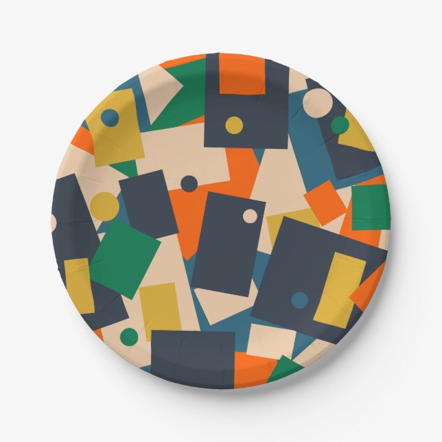 Retro Modern Geometric Dot Patchwork Abstrakt Pappteller (Vorderseite)