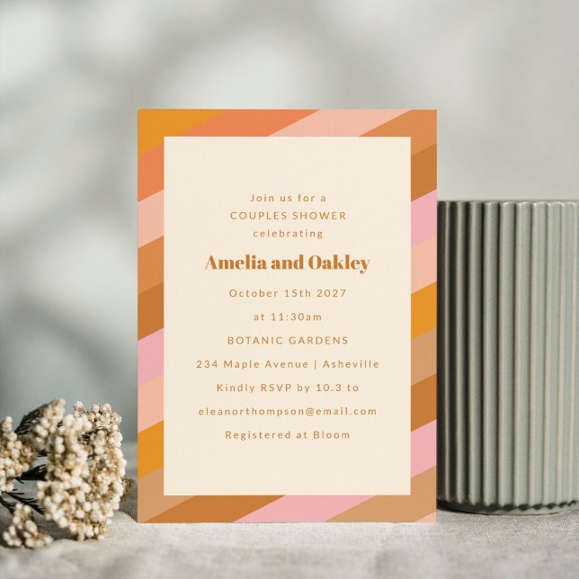 Retro Modern Geometric Pink Orange Couples Shower Einladung (Von Creator hochgeladen)