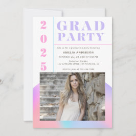 Retro Modern Gradient Foto Graduation Party Einladung