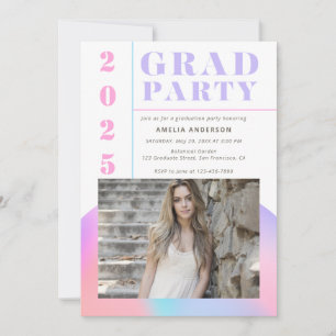 Retro Modern Gradient Foto Graduation Party Einladung
