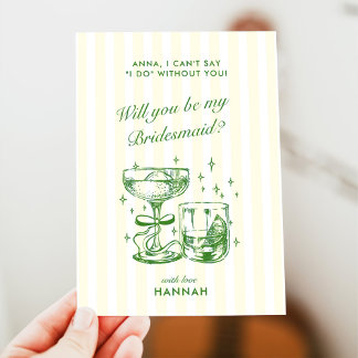Retro Modern Green Bridesmaid Proposal Card Einladung