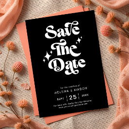 Retro Modern Groovy Bold White Script Wedding Save The Date