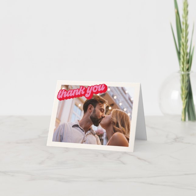 Retro Modern Groovy Fett Rosa Rot Foto Dankeskarte (Vorderseite)