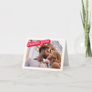 Retro Modern Groovy Fettes Rosa Rotes Foto Dankeskarte