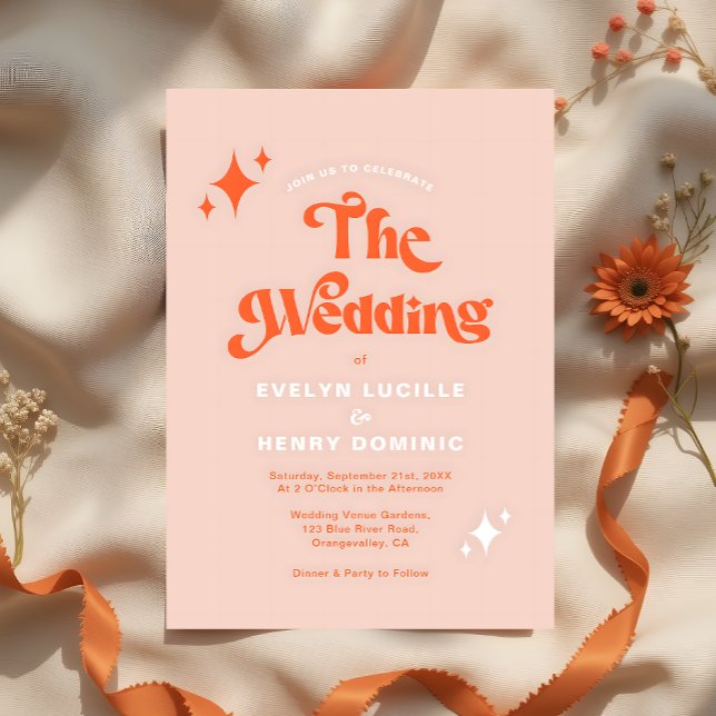 Retro Modern Groovy Script Soft Orange Wedding Einladung (Von Creator hochgeladen)