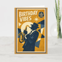 Retro-Modern-Jazz-Saxophon-Geburtstagskarte für Mä