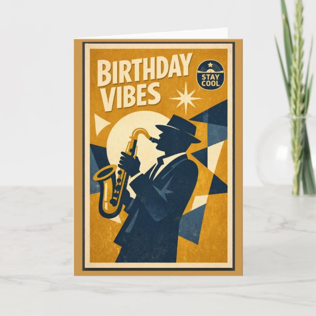 Retro Modern Jazz Saxophone Birthday Card for men  Karte (Vorderseite)