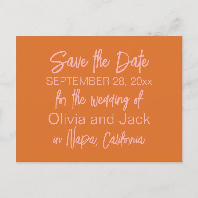 Retro Modern Minimalistisch Save the Date rosa Ora Postkarte (Vorderseite)