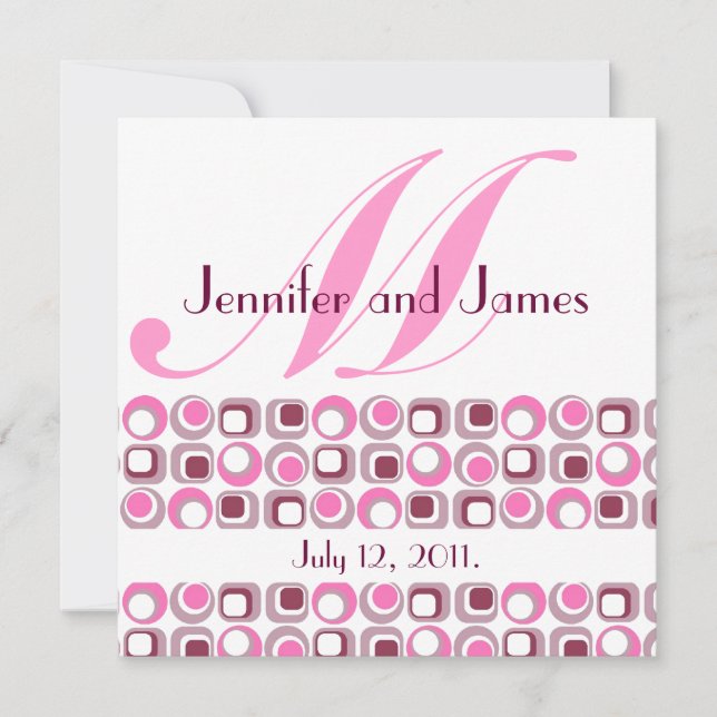 Retro Modern Monogram Wedding Pink Einladung (Vorderseite)