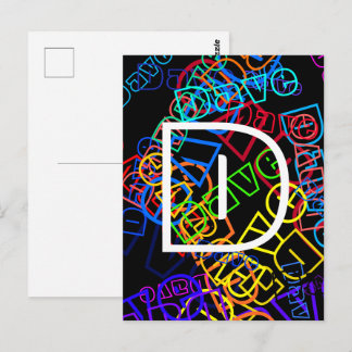 Retro-Modern Name & Monogram Bright Colors & Black Postkarte
