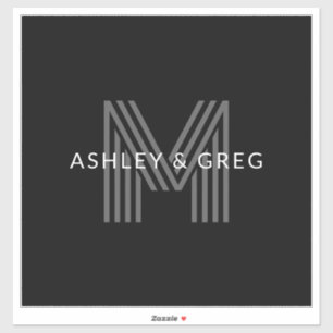 Retro Modern Name/s Editable Monogramm Schwarz & G Aufkleber