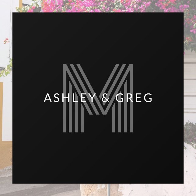 Retro Modern Name/s Editable Monogramm Schwarz & G Fensteraufkleber (Von Creator hochgeladen)