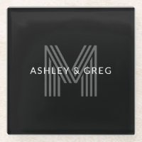 Retro Modern Name/s Editable Monogramm Schwarz & G