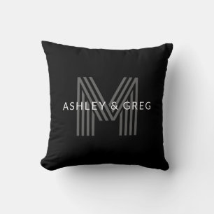 Retro Modern Name/s Editable Monogramm Schwarz & G Kissen