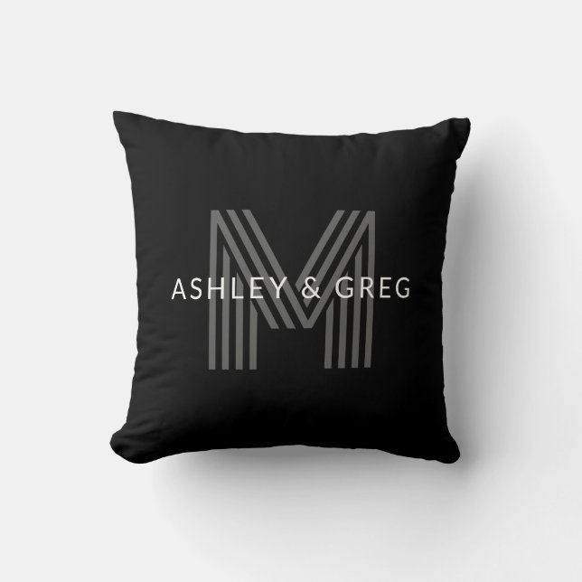Retro Modern Name/s Editable Monogramm Schwarz & G Kissen (Vorderseite)